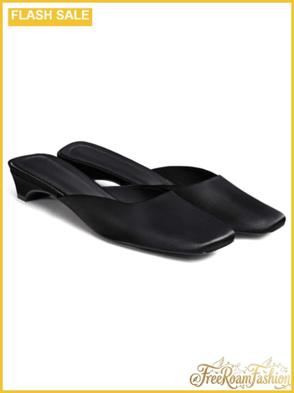 Satin Kitten Heel Mules Square Toe Slip On Dress Shoes